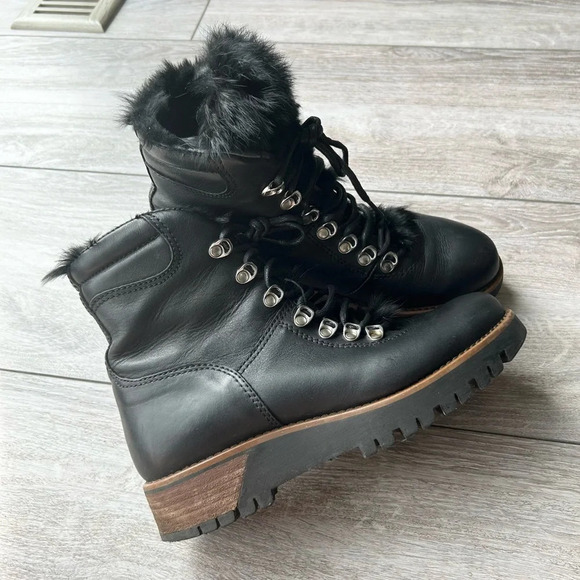 Rudsak Black Leather Lace Up Fur Winter Boots Made in Italy - Picture 5 of 16